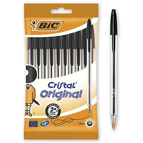 Bic Cristal Original Ballpoint Pens, Smudge-free with Medium Point (1.0 mm), Black, Pack of 10 - At Checkout (£1.40 S&S)