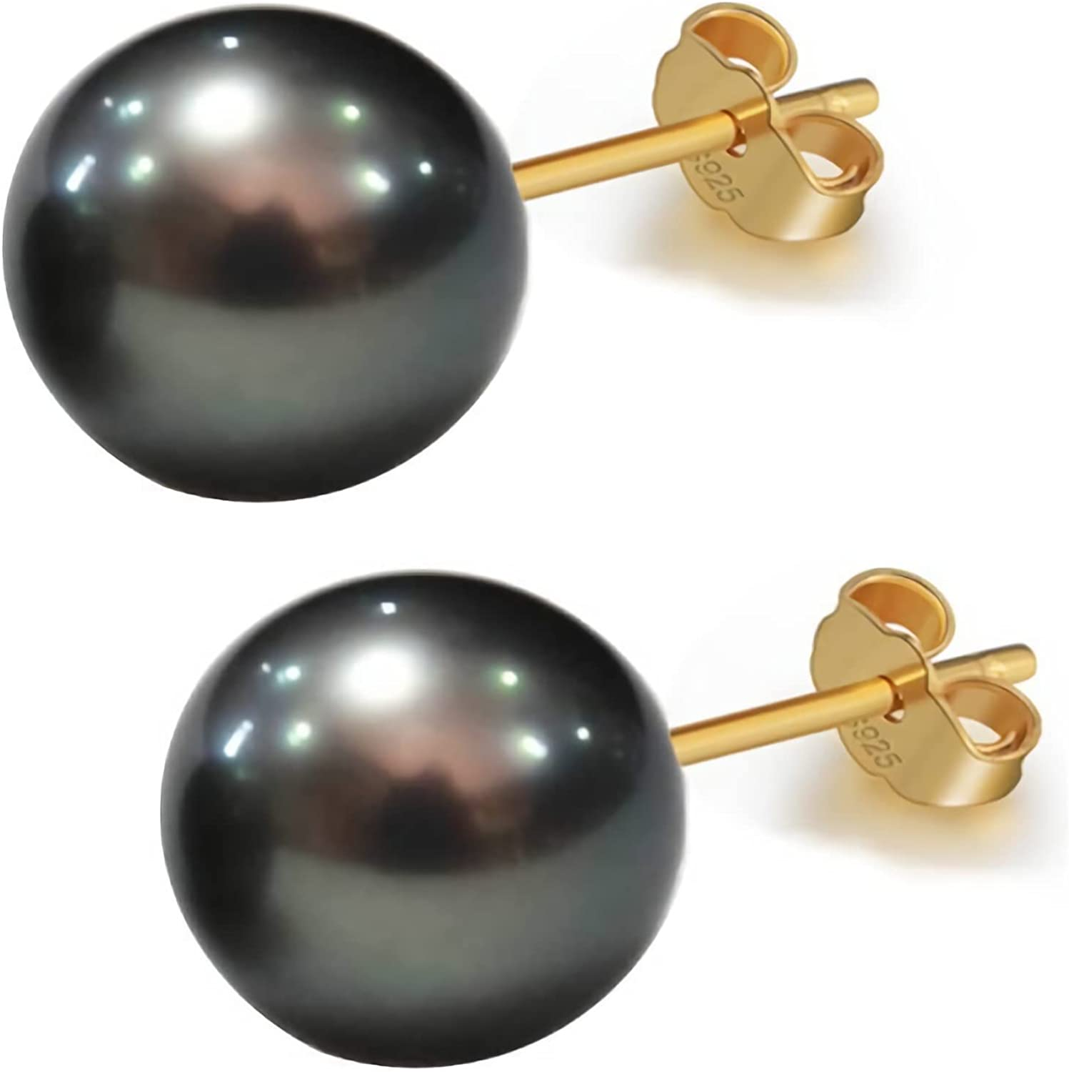 Pearl Black 18K Gold Stud Earrings, Genuine Freshwater Aquaculture Hand Picked AAAA+ Black Pearls for Women Girls